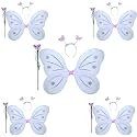 Kaku Fancy Dresses Polyester White Butterfly Wings With Hairband And Wand Stick For Girls - Pack Of 5