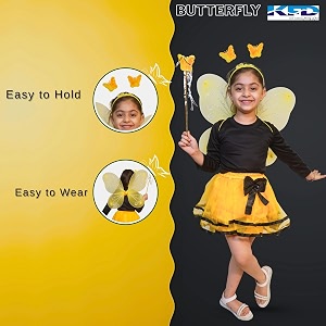 kaku fancy dresses yellow butterfly wings for kids  fairy wings with wand amp hairband  net amp polyester  free size for girls