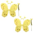 Kaku Fancy Dresses Polyester Yellow Butterfly Wings With Hairband And Wand Stick For Girls - Pack Of 2