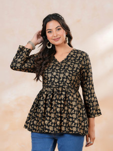 KALADISH Casual Floral Print Printed Women Black
