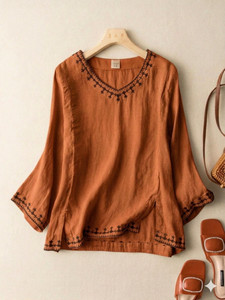 kalaliya Casual Embroidered Women Brown Top