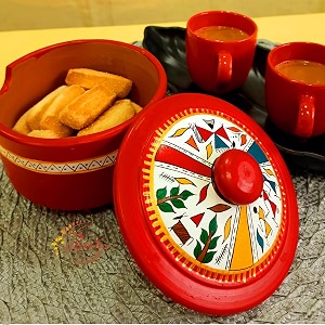 warli handpainted terracotta box  decorative storage  charming red  unique home decor  artisanal craftsmanship