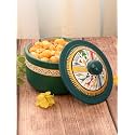 Earthenware Warli Handpainted Terracotta Decorative Box for Storage | Designer Showpiece Box for Home Decoration | Royal Green