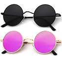 KALIYADI Round Polarized Sunglasses for Men Women Halloween Costume Retro Metal Hippie Circle Style Sun Glasses UV Protection