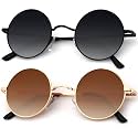 KALIYADI Round Polarized Sunglasses for Men Women Halloween Costume Retro Metal Hippie Circle Style Sun Glasses UV Protection