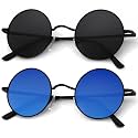 KALIYADI Round Polarized Sunglasses for Men Women Halloween Costume Retro Metal Hippie Circle Style Sun Glasses UV Protection