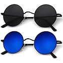 KALIYADI Round Polarized Sunglasses for Men Women Halloween Costume Retro Metal Hippie Circle Style Sun Glasses UV Protection