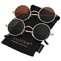 KALIYADI Round Polarized Sunglasses for Men Women Halloween Costume Retro Metal Hippie Circle Style Sun Glasses UV Protection