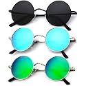 KALIYADI Round Polarized Sunglasses for Men Women Halloween Costume Retro Metal Hippie Circle Style Sun Glasses UV Protection