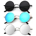 KALIYADI Round Polarized Sunglasses for Men Women Halloween Costume Retro Metal Hippie Circle Style Sun Glasses UV Protection