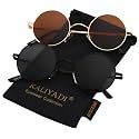KALIYADI Round Polarized Sunglasses for Men Women Halloween Costume Retro Metal Hippie Circle Style Sun Glasses UV Protection