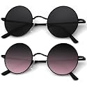 KALIYADI Round Polarized Sunglasses for Men Women Halloween Costume Retro Metal Hippie Circle Style Sun Glasses UV Protection