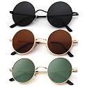 KALIYADI Round Polarized Sunglasses for Men Women Halloween Costume Retro Metal Hippie Circle Style Sun Glasses UV Protection