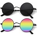 KALIYADI Round Polarized Sunglasses for Men Women Halloween Costume Retro Metal Hippie Circle Style Sun Glasses UV Protection