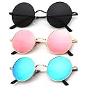 KALIYADI Round Polarized Sunglasses for Men Women Halloween Costume Retro Metal Hippie Circle Style Sun Glasses UV Protection