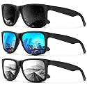 KALIYADI Sunglasses Men Polarized Sun glasses for Mens Womens Classic Matte Black Frame UV Protection 3pack