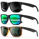 KALIYADI Sunglasses Men Polarized Sun glasses for Mens Womens Classic Matte Black Frame UV Protection 3pack