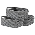 KALLAX Small Woven Basket, 12 x 8 x 4.5 Inches, Small Storage Baskets for Organizing, Gift Baskets Empty, Cute Rope Shelf Closet Storage Bins for Shelves, Dog Toy Basket, Mixed Black