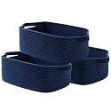 KALLAX Small Woven Basket, 14 x 10 x 5.6 Inches, Small Storage Baskets for Organizing, Gift Baskets Empty, Cute Rope Shelf Closet Storage Bins for Shelves, Dog Toy Basket, Navy Blue