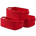 KALLAX Small Woven Basket, 14 x 10 x 5.6 Inches, Small Storage Baskets for Organizing, Gift Baskets Empty, Cute Rope Shelf Closet Storage Bins for Shelves, Dog Toy Basket, Red