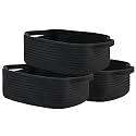 KALLAX Small Woven Basket, 12 x 8 x 4.5 Inches, Small Storage Baskets for Organizing, Gift Baskets Empty, Cute Rope Shelf Closet Storage Bins for Shelves, Dog Toy Basket, 3 Packs, Black