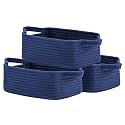 KALLAX Small Woven Basket, 12 x 8 x 4.5 Inches, Small Storage Baskets for Organizing, Gift Baskets Empty, Cute Rope Shelf Closet Storage Bins for Shelves, Dog Toy Basket, 3 Packs, Navy Blue
