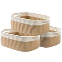 KALLAX Small Woven Basket, 14 x 10 x 5.6 Inches, Small Storage Baskets for Organizing, Gift Baskets Empty, Cute Rope Shelf Closet Storage Bins for Shelves, Dog Toy Basket, White &amp; Brown
