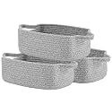 KALLAX Small Woven Basket, 12 x 8 x 4.5 Inches, Small Storage Baskets for Organizing, Gift Baskets Empty, Cute Rope Shelf Closet Storage Bins for Shelves, Dog Toy Basket, 3 Packs, Mixed Grey
