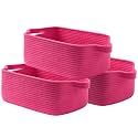 KALLAX Small Woven Basket, 14 x 10 x 5.6 Inches, Small Storage Baskets for Organizing, Gift Baskets Empty, Cute Rope Shelf Closet Storage Bins for Shelves, Dog Toy Basket, Hot Pink