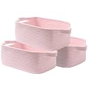 KALLAX Small Woven Basket, 14 x 10 x 5.6 Inches, Small Storage Baskets for Organizing, Gift Baskets Empty, Cute Rope Shelf Closet Storage Bins for Shelves, Dog Toy Basket, Light Pink