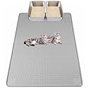 Kalolary Cat Litter Mats, 50" x 35" Extra Large Silicone Cat Mat for Litter Box, Easy to Clean Kitty Litter Trapping Mat, Soft on Kittys Paws, Waterproof, Urine-Proof Kitty Litter Mats for Floor, Grey