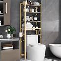 Kalrin Over-The-Toilet Storage Rack, 4-Tier Bathroom Organizer Shelf Over Toilet with Adjustable Shelf and Basket, Freestanding Space Saver Bathroom Shelves Above Toilet for Room (MetalWood-Gray)