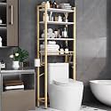 Kalrin Over-The-Toilet Storage Rack, 4-Tier Bathroom Organizer Shelf Over Toilet with Adjustable Shelf and Basket, Freestanding Space Saver Bathroom Shelves Above Toilet for Room (MetalWood-White)