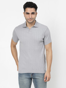 KALT Self Design Men Polo Neck Grey