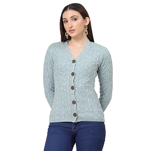 Kalt Women Full Sleeves Cable Button Acrylic