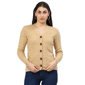 Kalt Women Full Sleeves Cable Button Acrylic