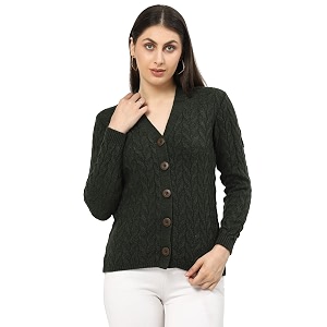 Kalt Women Full Sleeves Cable Button Acrylic
