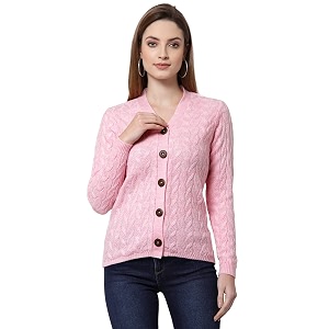 Kalt Women Full Sleeves Cable Button Acrylic