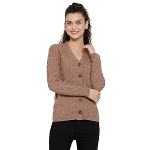 Kalt Women Full Sleeves Cable Button Acrylic