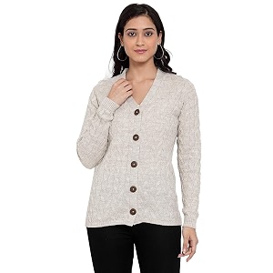 Kalt Women Full Sleeves Cable Button Acrylic