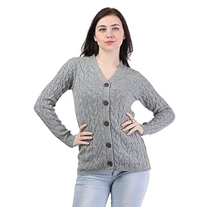 Kalt Women Full Sleeves Cable Button Acrylic