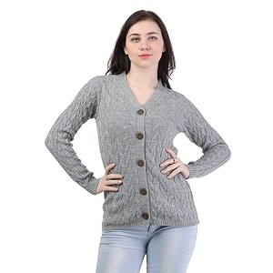 Kalt Women Full Sleeves Cable Button Acrylic