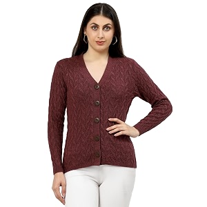 Kalt Women Full Sleeves Cable Button Acrylic