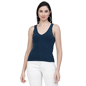 Kalt Women Knitted Ribbed Cotton Fitted Sleeveless