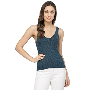 Kalt Women Knitted Ribbed Cotton Fitted Sleeveless