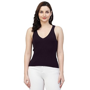 Kalt Women Knitted Ribbed Cotton Fitted Sleeveless