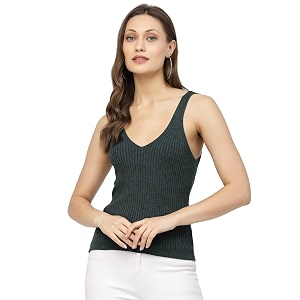 Kalt Women Knitted Ribbed Cotton Fitted Sleeveless