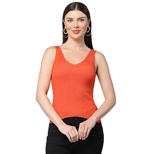 Kalt Women Knitted Ribbed Cotton Fitted Sleeveless