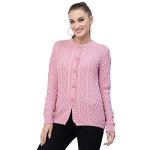 kalt women sweater for winters woolen acrylic full sleeve round neck cable design cardigan sweater