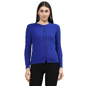 kalt women sweater for winters woolen acrylic full sleeve round neck cable design cardigan sweater